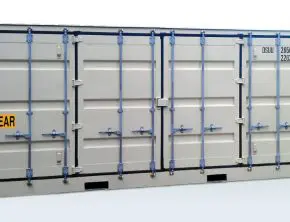 shipping container with full side opening doors